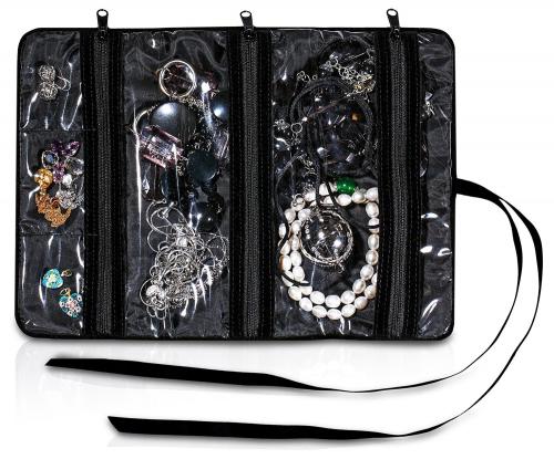 Luscreal Black Velvet Jewelry Travel Roll Up Bag